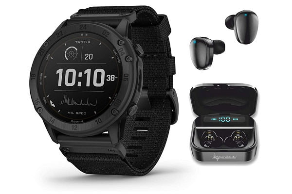 Garmin tactix Delta Solar with Ballistics Solar-Powered Tactical Smartwatch with Wearable4U Ultimate Black Earbuds with Charging Case Bundle