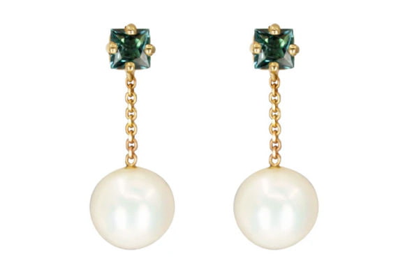 Tourmaline and Pearl Gold Earrings By Irena Chmura Jewellery